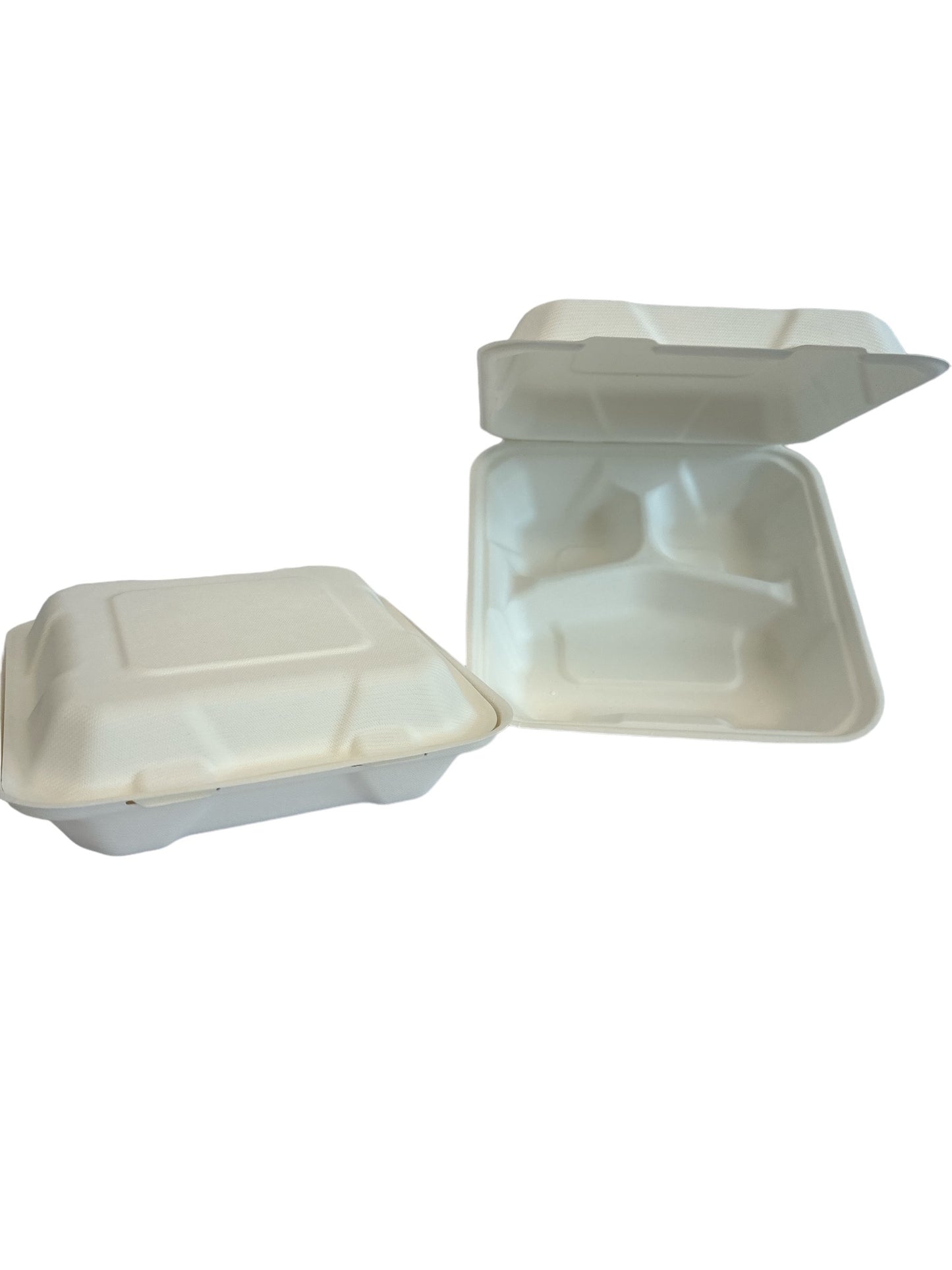 *BAGASSE: 8 x 8 Hinged Containers***3 COMP*** (200/ctn)