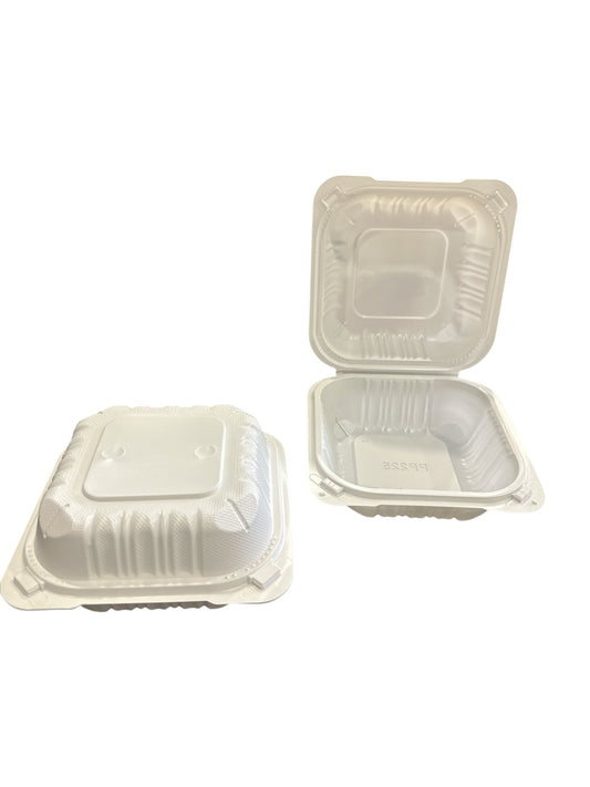 6x6 Recycled Plastic Take Out Container: White  250/ctn