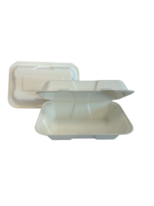 BAGASSE: 9 x 6 x 3 Hinged Containers *Hoagie*  (250/ctn)