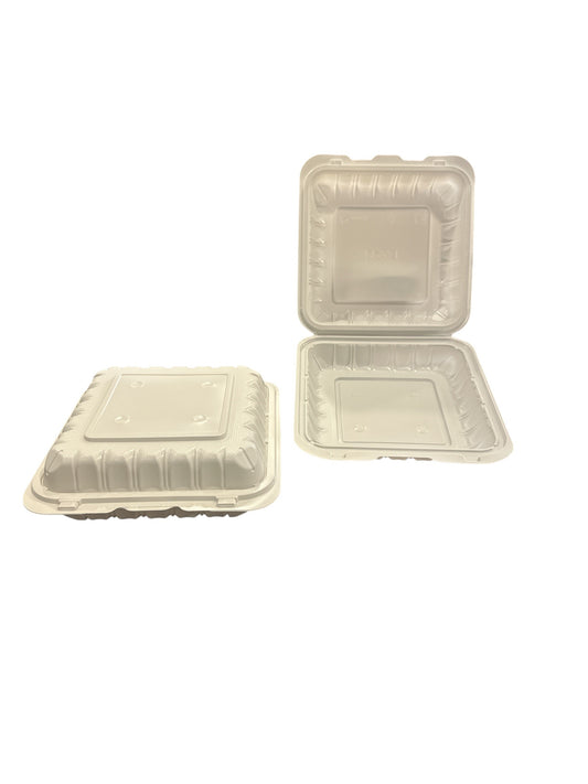 9x9 Recycled Plastic Take Out Container: White  150/ctn