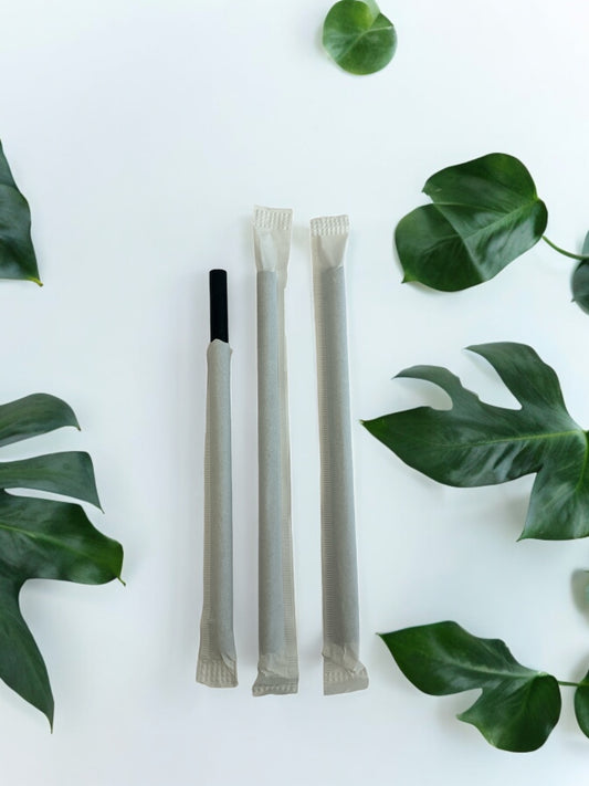 6" Wrapped Paper Straws Black