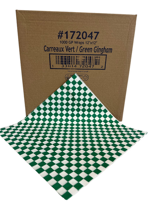 Liners: Greaseproof Green Checkered  12"x12"(1000/bx)