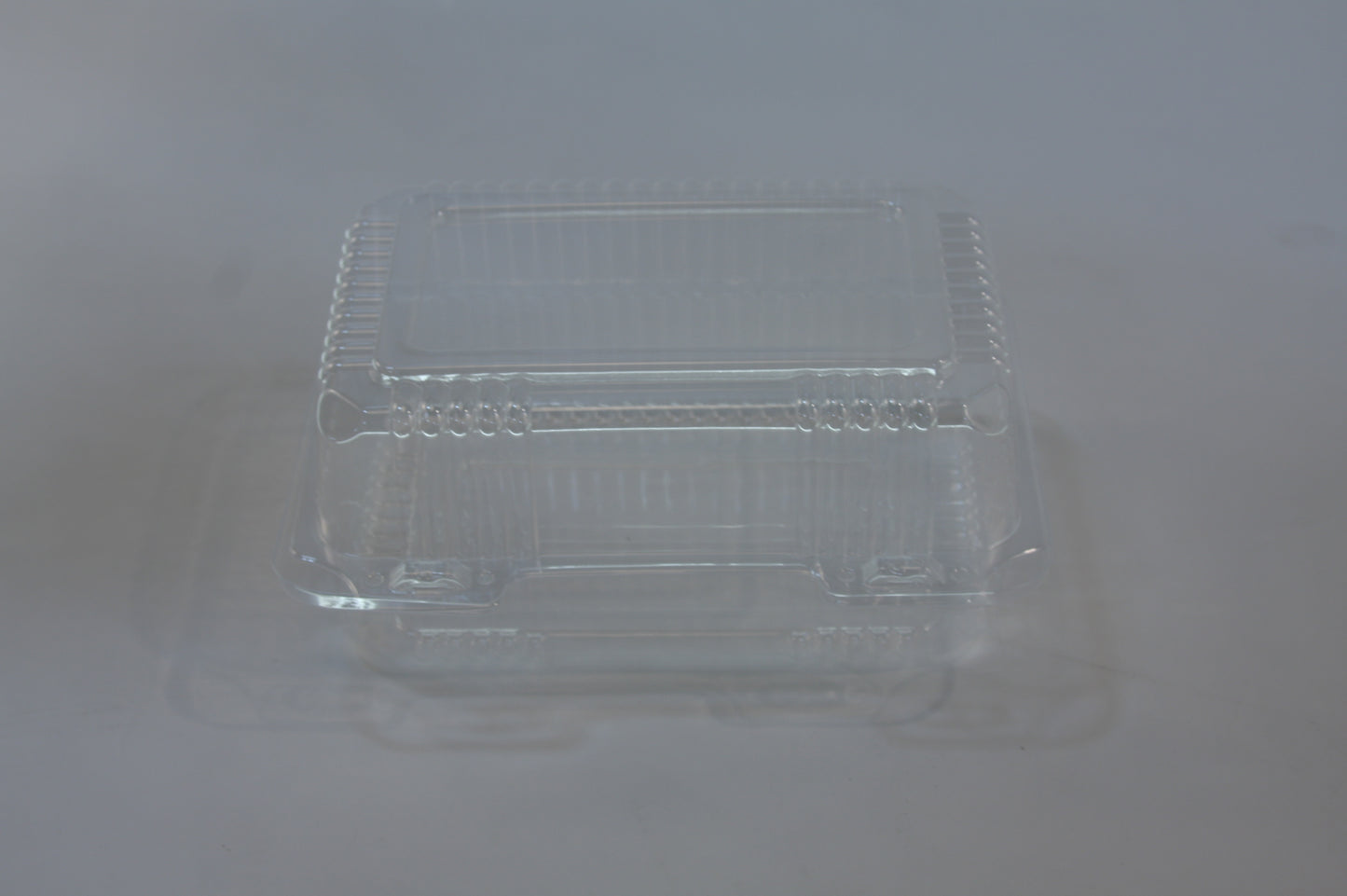 Clear plastic container on a white background