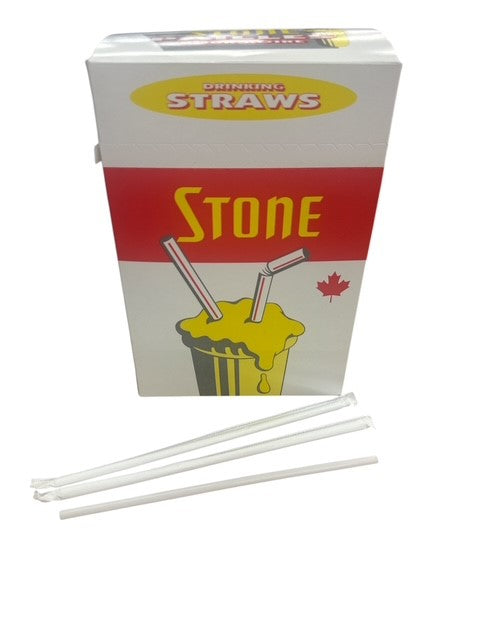 8" White Milkshake Straws Wrapped (500/Pk) (Stone 081300)
